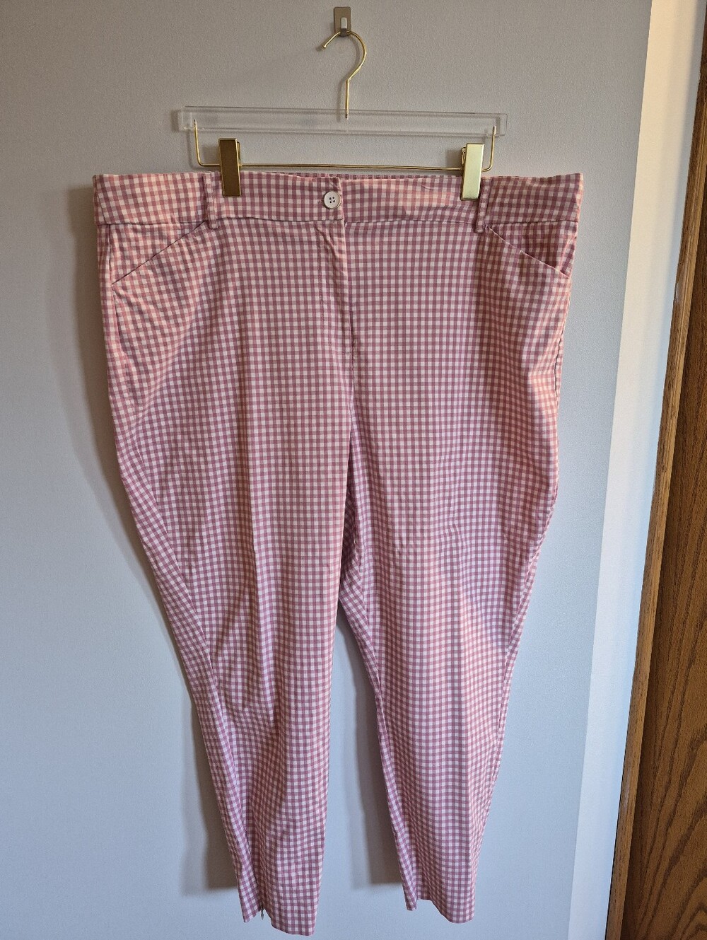 Addition Elle Plus Size Pink/White Gingham Print Dress Pants Size 24